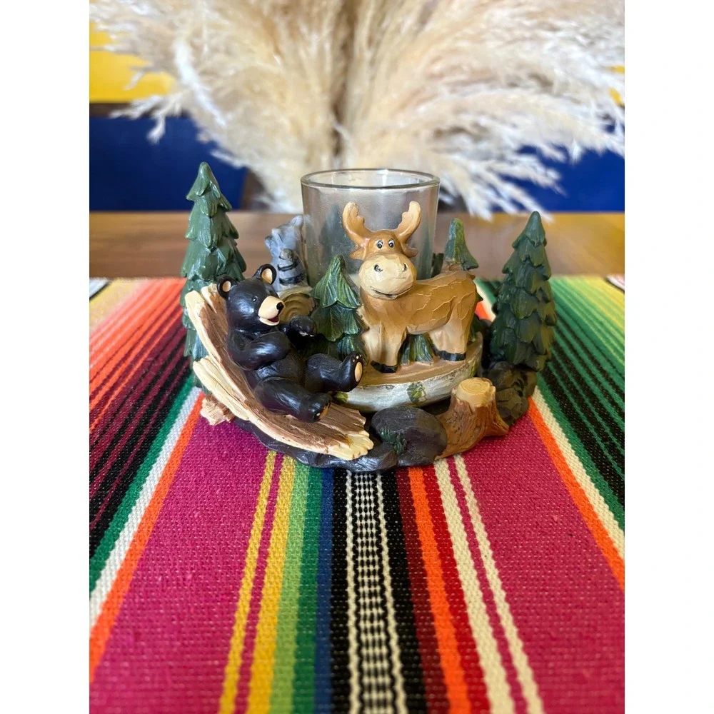 Yankee Candle Lodge Jar Holder Woodland Animals Moose Bear Raccoon 1259749